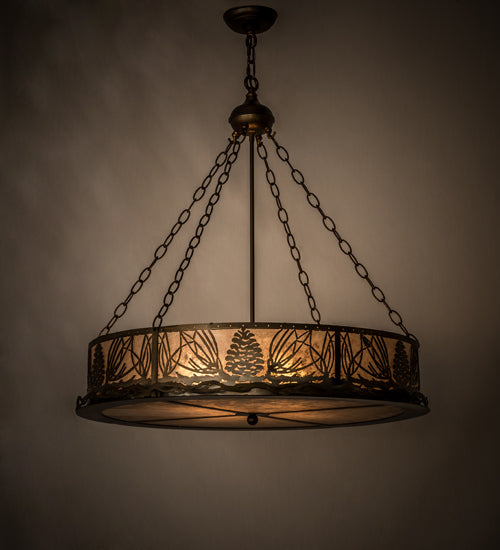 Meyda Lighting Mountain Pine 30" 4-Light Antique Copper Inverted Pendant Light With Silver Mica Shade Glass