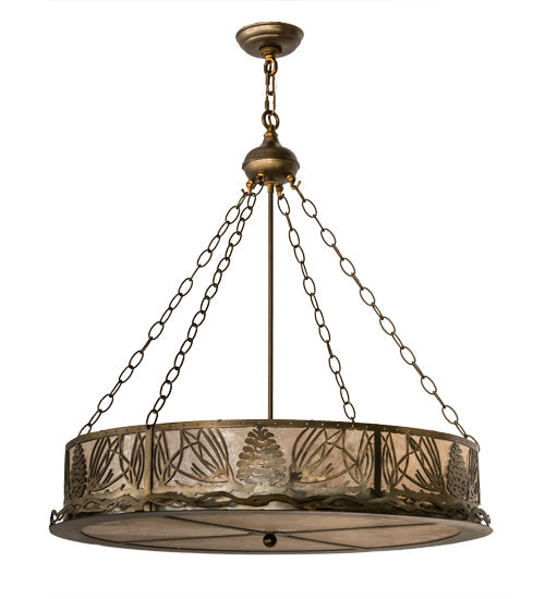 Meyda Lighting Mountain Pine 30" 4-Light Antique Copper Inverted Pendant Light With Silver Mica Shade Glass