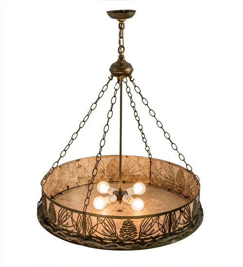 Meyda Lighting Mountain Pine 30" 4-Light Antique Copper Inverted Pendant Light With Silver Mica Shade Glass
