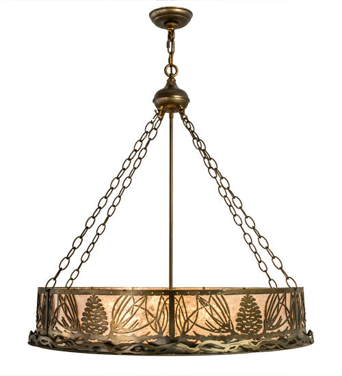 Meyda Lighting Mountain Pine 30" 4-Light Antique Copper Inverted Pendant Light With Silver Mica Shade Glass