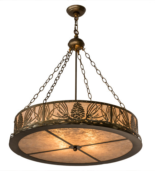 Meyda Lighting Mountain Pine 30" 4-Light Antique Copper Inverted Pendant Light With Silver Mica Shade Glass