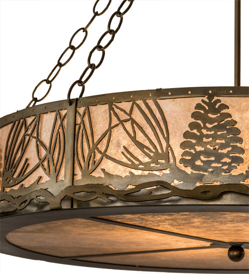 Meyda Lighting Mountain Pine 30" 4-Light Antique Copper Inverted Pendant Light With Silver Mica Shade Glass