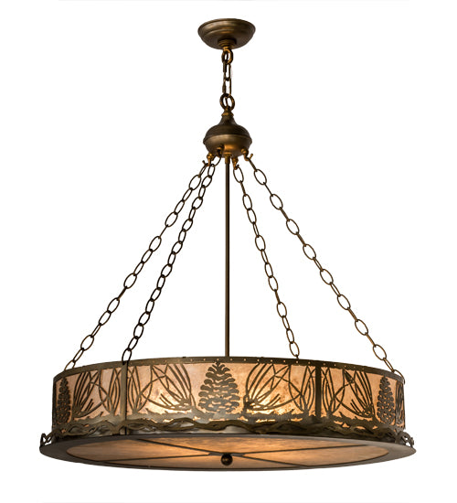 Meyda Lighting Mountain Pine 30" 4-Light Antique Copper Inverted Pendant Light With Silver Mica Shade Glass