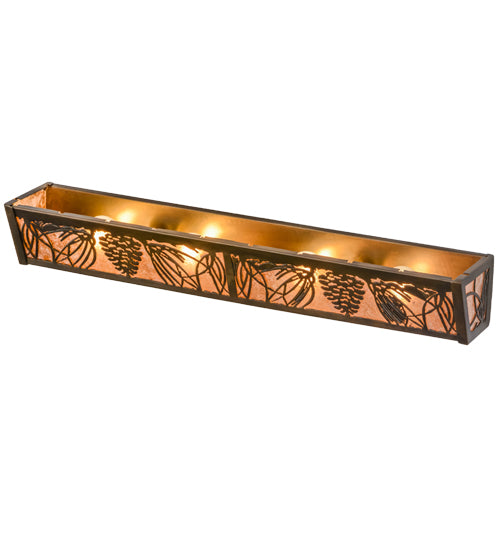 Meyda Lighting Mountain Pine 30" 4-Light Antique Copper Vanity Light With Silver Mica Shade Glass