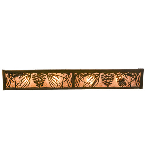 Meyda Lighting Mountain Pine 30" 4-Light Antique Copper Vanity Light With Silver Mica Shade Glass