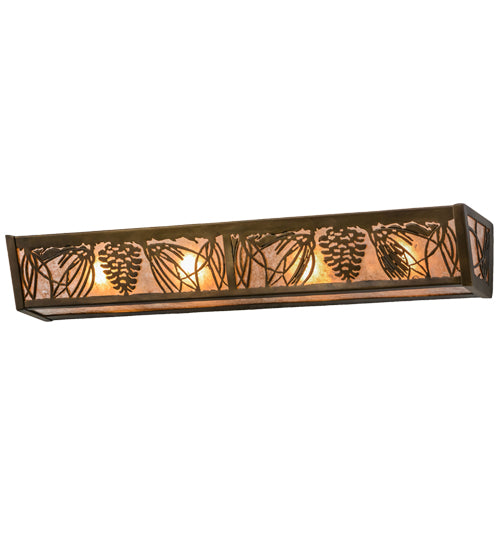 Meyda Lighting Mountain Pine 30" 4-Light Antique Copper Vanity Light With Silver Mica Shade Glass