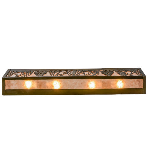 Meyda Lighting Mountain Pine 30" 4-Light Antique Copper Vanity Light With Silver Mica Shade Glass