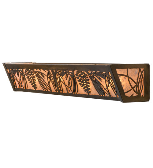 Meyda Lighting Mountain Pine 30" 4-Light Antique Copper Vanity Light With Silver Mica Shade Glass