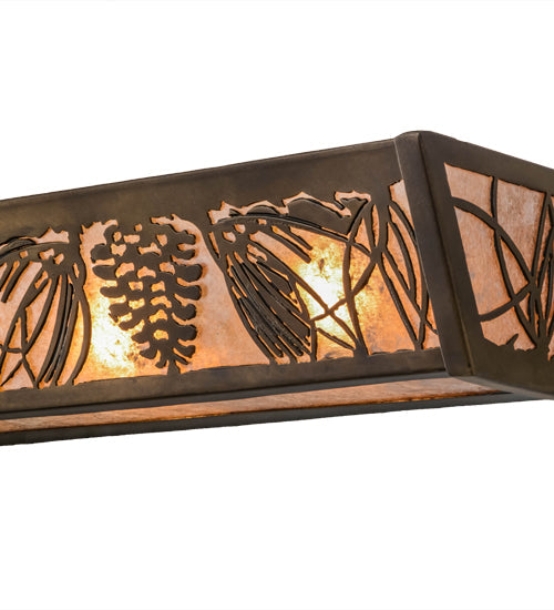 Meyda Lighting Mountain Pine 30" 4-Light Antique Copper Vanity Light With Silver Mica Shade Glass