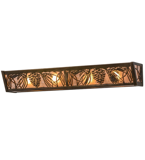 Meyda Lighting Mountain Pine 30" 4-Light Antique Copper Vanity Light With Silver Mica Shade Glass