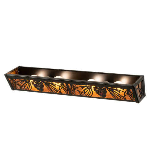 Meyda Lighting Mountain Pine 30" 4-Light Textured Black Vanity Light With Amber Mica Shade Glass