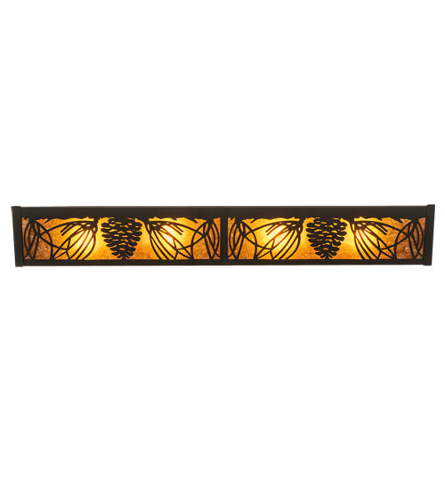 Meyda Lighting Mountain Pine 30" 4-Light Textured Black Vanity Light With Amber Mica Shade Glass