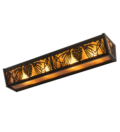 Meyda Lighting Mountain Pine 30" 4-Light Textured Black Vanity Light With Amber Mica Shade Glass