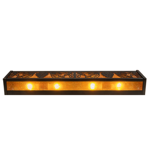 Meyda Lighting Mountain Pine 30" 4-Light Textured Black Vanity Light With Amber Mica Shade Glass