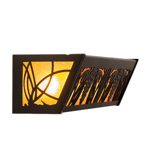 Meyda Lighting Mountain Pine 30" 4-Light Textured Black Vanity Light With Amber Mica Shade Glass