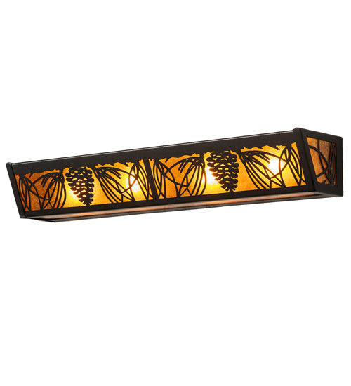 Meyda Lighting Mountain Pine 30" 4-Light Textured Black Vanity Light With Amber Mica Shade Glass