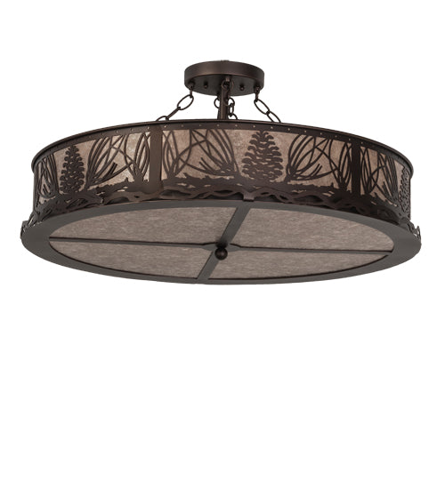 Meyda Lighting Mountain Pine 30" 8-Light Mahogany Bronze Flush Mount Light With Silver Mica Shade Glass