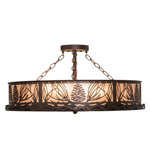Meyda Lighting Mountain Pine 30" 8-Light Mahogany Bronze Flush Mount Light With Silver Mica Shade Glass