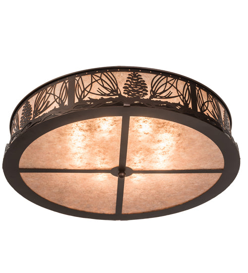 Meyda Lighting Mountain Pine 30" 8-Light Mahogany Bronze Flush Mount Light With Silver Mica Shade Glass