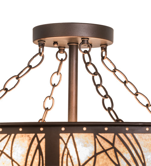 Meyda Lighting Mountain Pine 30" 8-Light Mahogany Bronze Flush Mount Light With Silver Mica Shade Glass