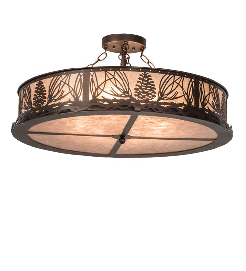 Meyda Lighting Mountain Pine 30" 8-Light Mahogany Bronze Flush Mount Light With Silver Mica Shade Glass