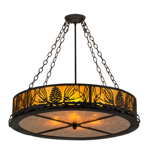 Meyda Lighting Mountain Pine 30" 8-Light Textured Black Semi-flush Mount Light With Amber Mica Shade Glass
