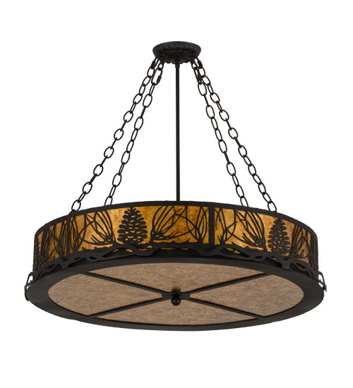 Meyda Lighting Mountain Pine 30" 8-Light Textured Black Semi-flush Mount Light With Amber Mica Shade Glass