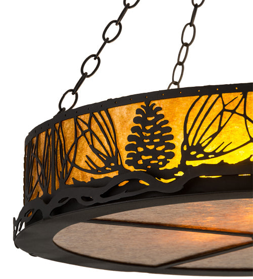 Meyda Lighting Mountain Pine 30" 8-Light Textured Black Semi-flush Mount Light With Amber Mica Shade Glass
