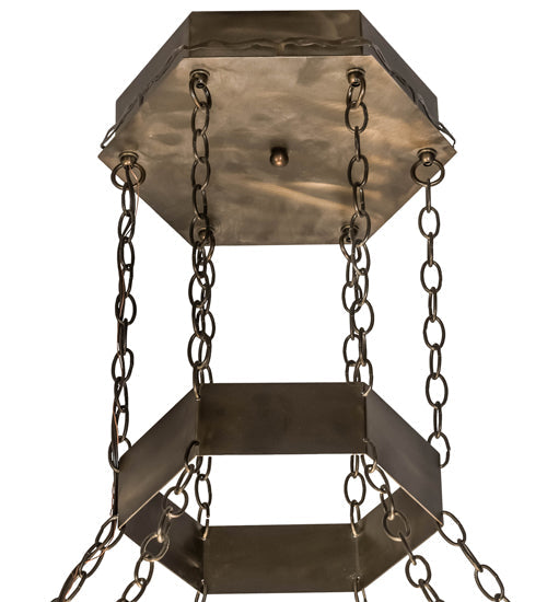 Meyda Lighting Mountain Pine 33" 4-Light Antique Copper Inverted Pendant Light With Green & Beige Shade