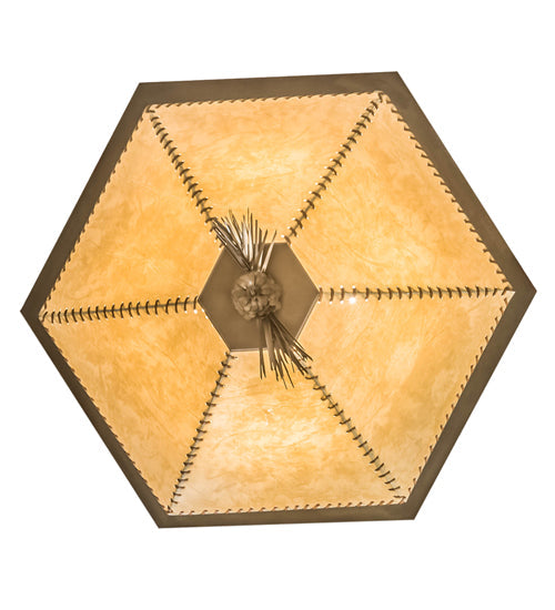 Meyda Lighting Mountain Pine 33" 4-Light Antique Copper Inverted Pendant Light With Green & Beige Shade
