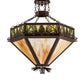 Meyda Lighting Mountain Pine 33" 4-Light Cafe Noir Inverted Pendant Light With Beige & Green Art Shade Glass