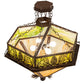 Meyda Lighting Mountain Pine 33" 4-Light Cafe Noir Inverted Pendant Light With Beige & Green Art Shade Glass