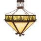 Meyda Lighting Mountain Pine 33" 4-Light Cafe Noir Inverted Pendant Light With Beige & Green Art Shade Glass