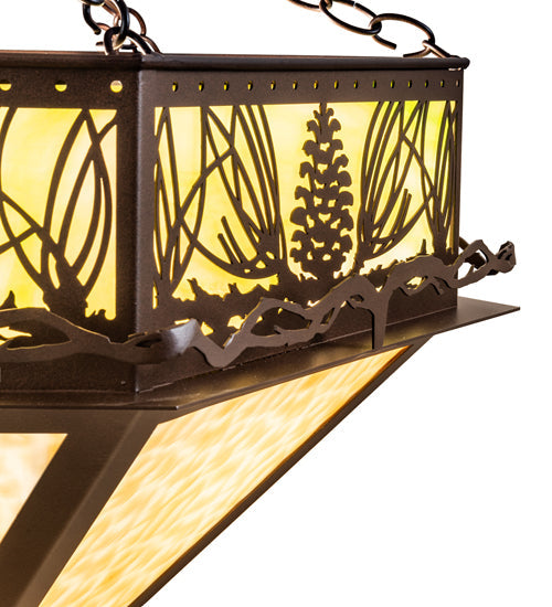 Meyda Lighting Mountain Pine 33" 4-Light Cafe Noir Inverted Pendant Light With Beige & Green Art Shade Glass
