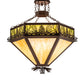 Meyda Lighting Mountain Pine 33" 4-Light Cafe Noir Inverted Pendant Light With Beige & Green Art Shade Glass