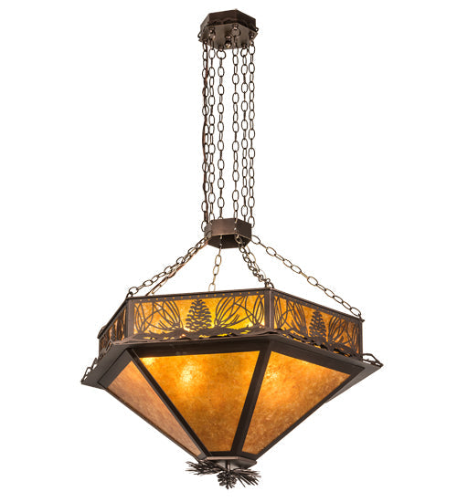 Meyda Lighting Mountain Pine 36" 12-Light Mahogany Bronze Inverted Pendant Light With Amber Mica Shade Glass