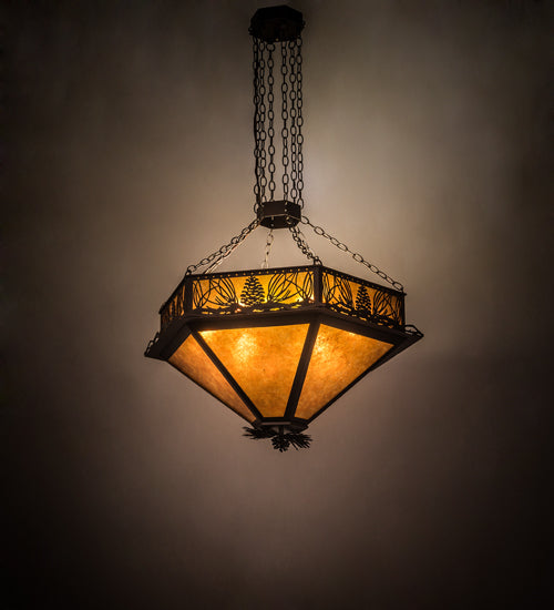 Meyda Lighting Mountain Pine 36" 12-Light Mahogany Bronze Inverted Pendant Light With Amber Mica Shade Glass