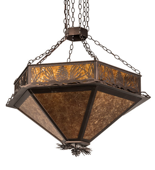 Meyda Lighting Mountain Pine 36" 12-Light Mahogany Bronze Inverted Pendant Light With Amber Mica Shade Glass