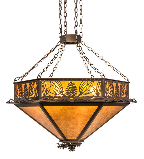 Meyda Lighting Mountain Pine 36" 12-Light Mahogany Bronze Inverted Pendant Light With Amber Mica Shade Glass
