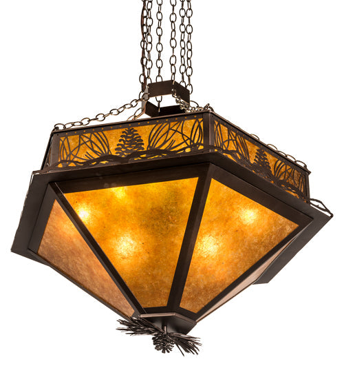 Meyda Lighting Mountain Pine 36" 12-Light Mahogany Bronze Inverted Pendant Light With Amber Mica Shade Glass