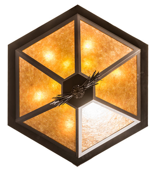 Meyda Lighting Mountain Pine 36" 12-Light Mahogany Bronze Inverted Pendant Light With Amber Mica Shade Glass