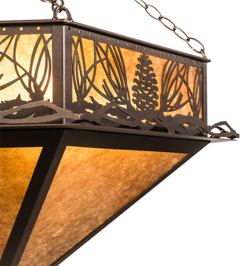 Meyda Lighting Mountain Pine 36" 12-Light Mahogany Bronze Inverted Pendant Light With Amber Mica Shade Glass