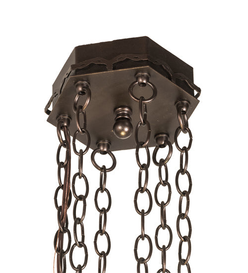 Meyda Lighting Mountain Pine 36" 12-Light Mahogany Bronze Inverted Pendant Light With Amber Mica Shade Glass