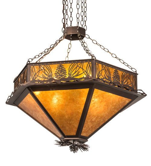 Meyda Lighting Mountain Pine 36" 12-Light Mahogany Bronze Inverted Pendant Light With Amber Mica Shade Glass