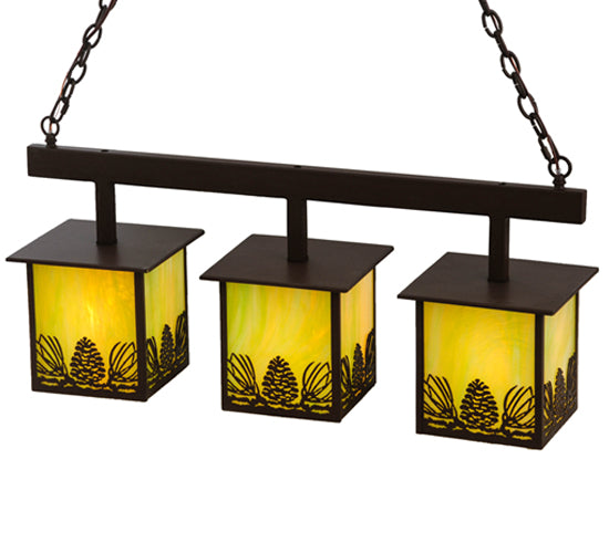 Meyda Lighting Mountain Pine 36" 3-Light Cafe Noir Island Pendant Light With Avacado Art Shade Glass