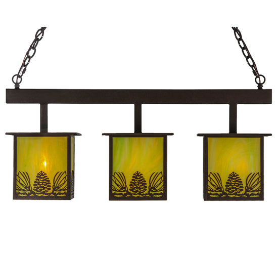 Meyda Lighting Mountain Pine 36" 3-Light Cafe Noir Island Pendant Light With Avacado Art Shade Glass