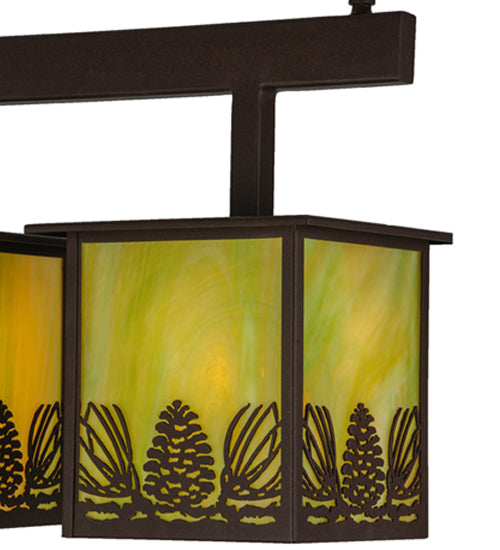 Meyda Lighting Mountain Pine 36" 3-Light Cafe Noir Island Pendant Light With Avacado Art Shade Glass