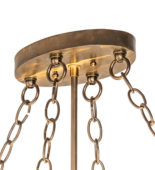 Meyda Lighting Mountain Pine 36" 4-Light Antique Copper Island Inverted Pendant Light With Green & Brown Art Shade Glass