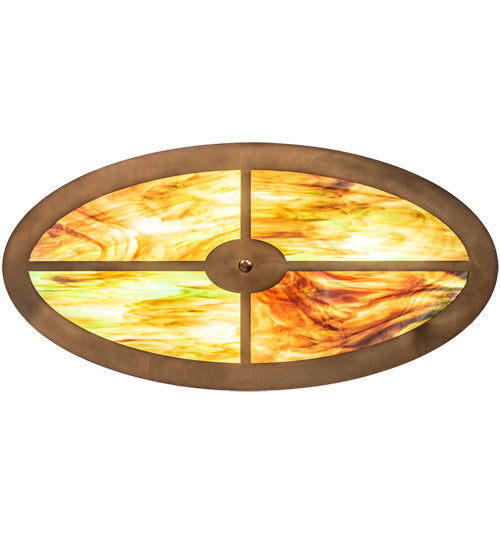 Meyda Lighting Mountain Pine 36" 4-Light Antique Copper Island Inverted Pendant Light With Green & Brown Art Shade Glass