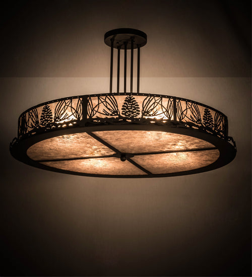 Meyda Lighting Mountain Pine 36" 4-Light Oil Rubbed Bronze Semi Flush Light With Silver Mica Shade Glass
